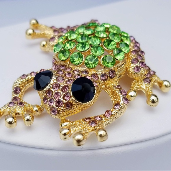 Pretty Gold Crystal Animal Brooches - Rhinestone Butterfly Fox Frog Pins, Fashion Jewelry For Women
